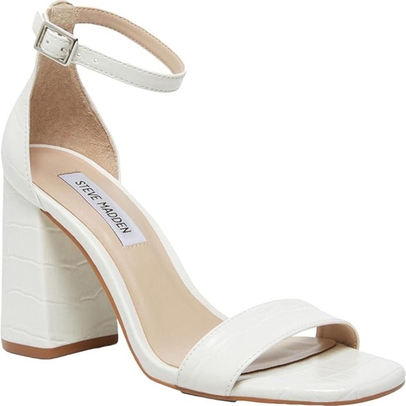 Steve Madden Dillion Block Heel Sandals White Croc Embossed Size 5.5M - Picture 2 of 10